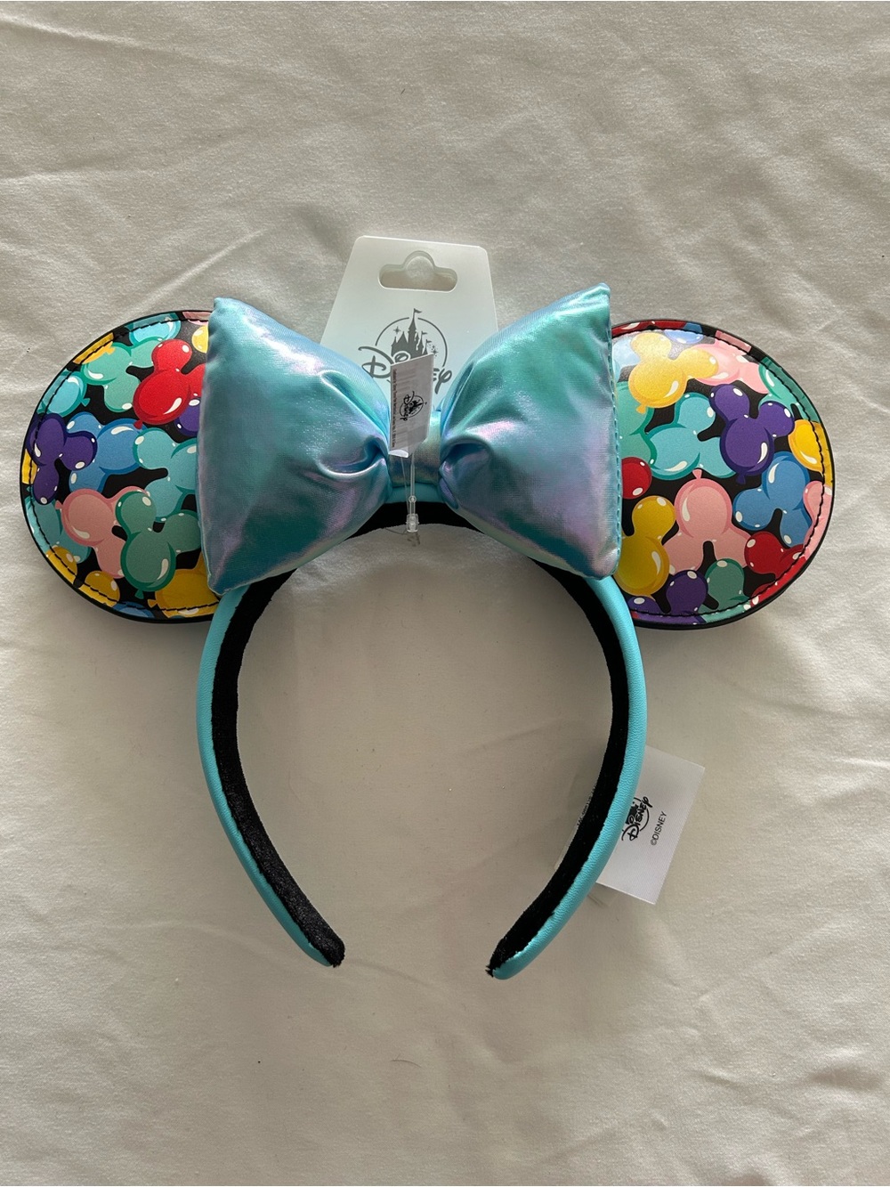 Disney Pastel Aqua Bow Mickey Ear Headband with Multicolor Mickeys
